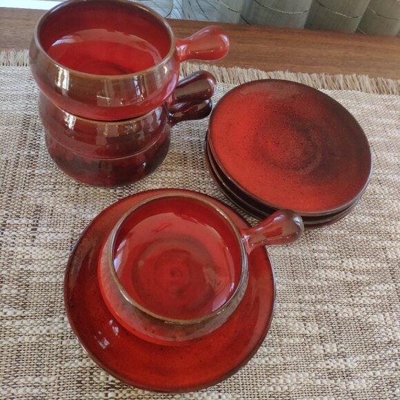 La Turbie France Bowls Plates Set of 8, VTG Studio Art Pottery Terracotta signed - Picture 14 of 14